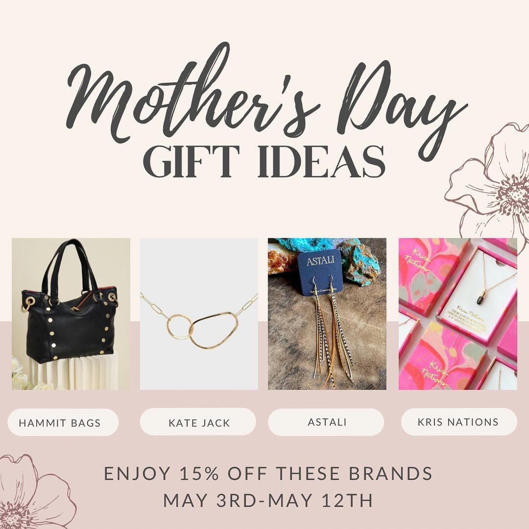 Mothers Day is right around the corner 📆
and we have EVERYTHING you need to make your mama feel special this season ✨ our best selling brands @hammittla, @kate_jack_jewelry, @astalijewelry, + @krisnations are 15% off May 3rd-May 12th and are sure to