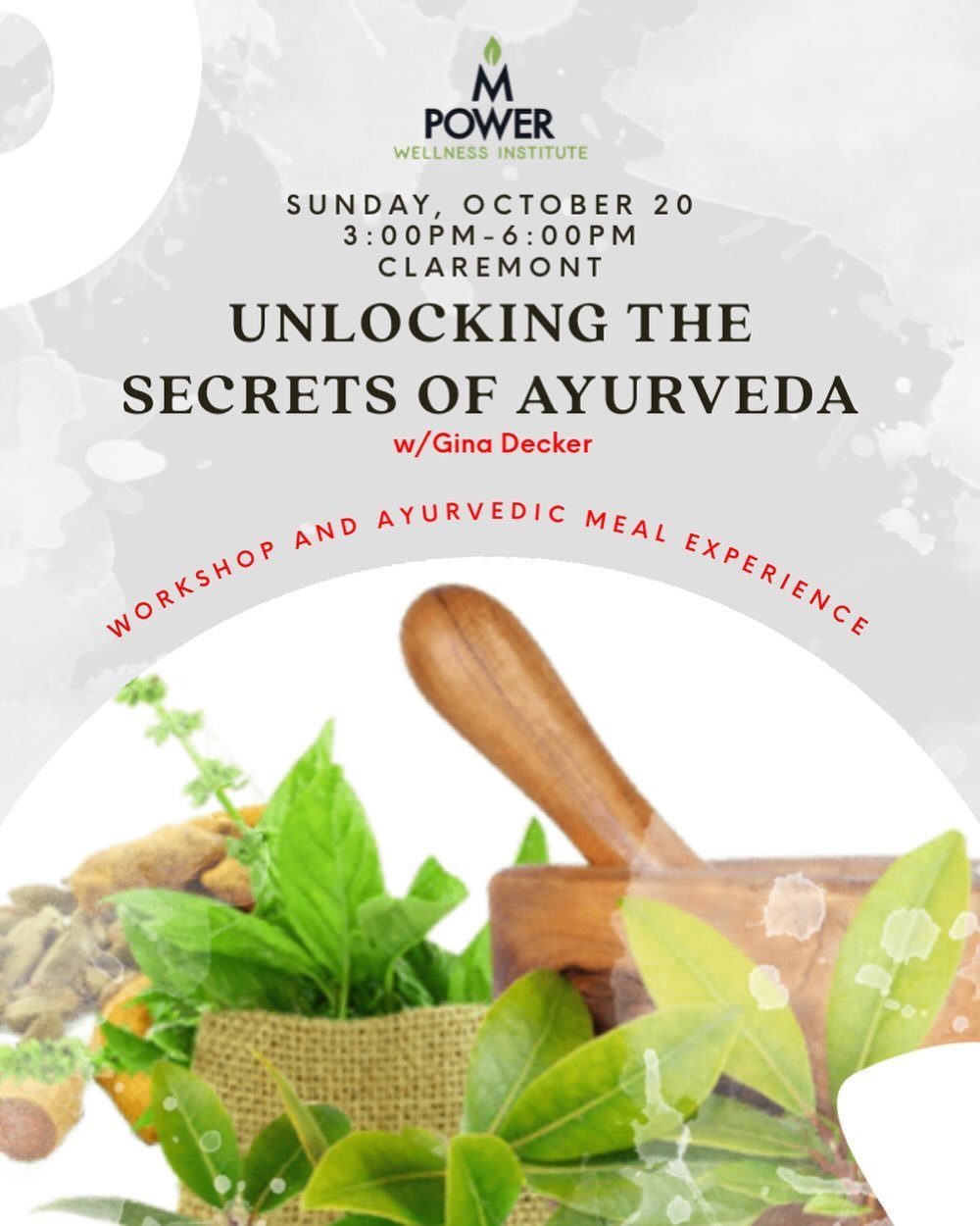 Join us October 20 at 3 PM in our beautiful Claremont studio for an immersive learning workshop and delicious, freshly prepped meal. You will learn about this ancient science, what your specific composition (dosha) is and what foods and activities wi