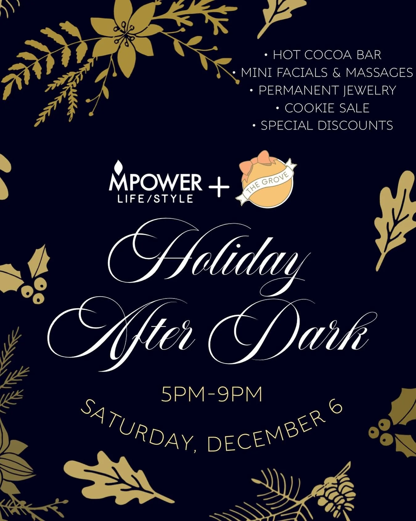 ✨ Holiday After Dark ✨
Join us on Saturday, December 6th from 5&ndash;9 PM for a magical evening in the Claremont Village Square! This special collaboration between The Grove Claremont and MPower Lifestyle brings you all the festive, cozy, stress-mel