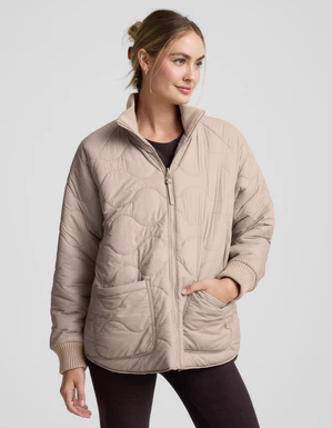 Beyond Yoga - 2-Way Quilted Jacket - Oat Latte