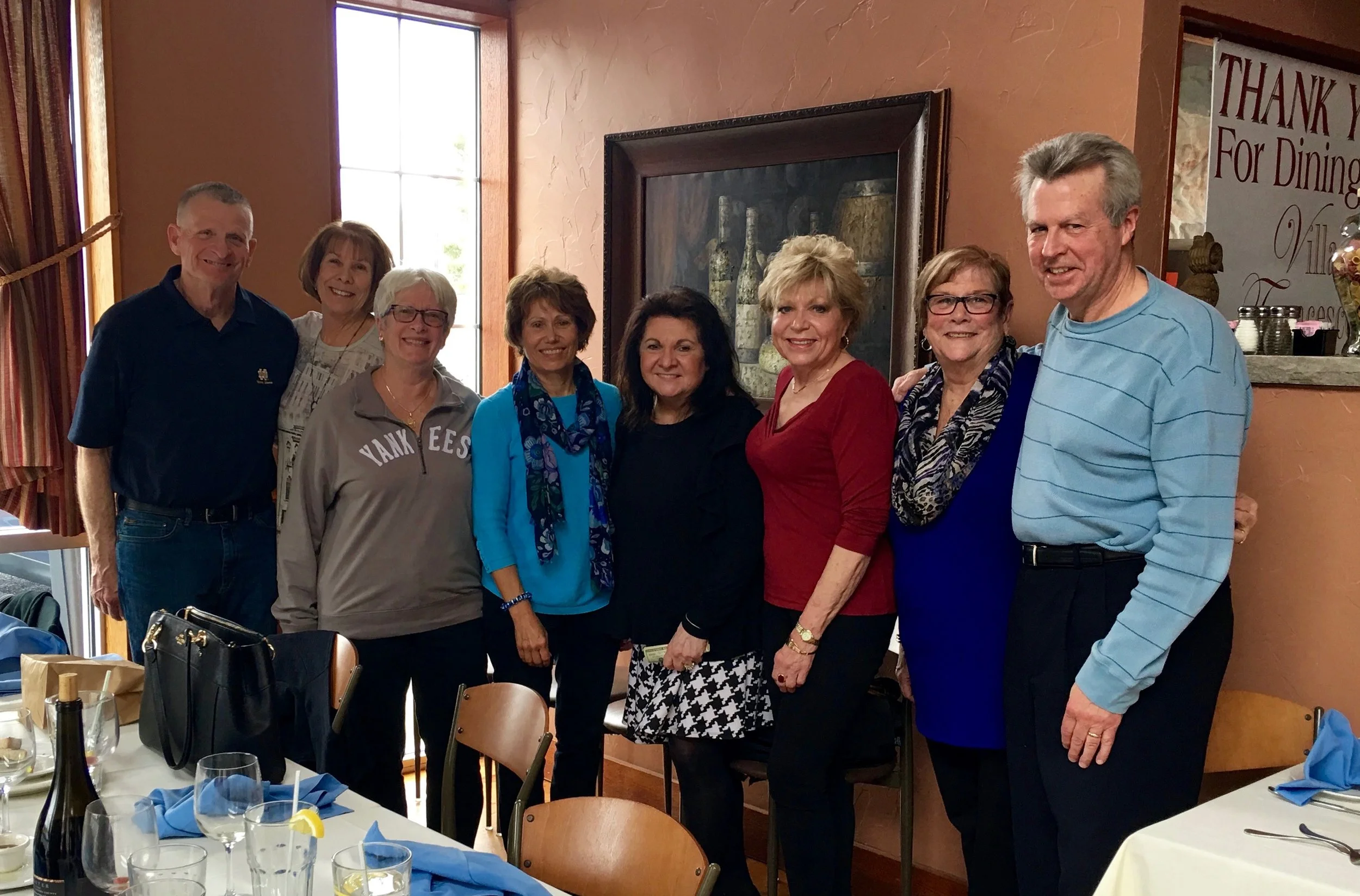 April, 2018. In addition to our usual work and play, we stuffed reunion invitation envelopes! Margaret Liberto Rego joined us and we all enjoyed catching up. A huge "thank you" to Steve Madola for printing the invitations and save the date cards!
