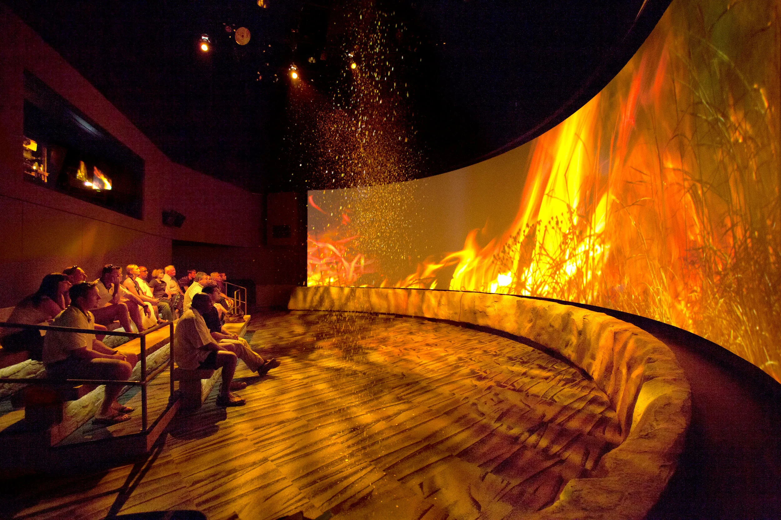 In the “Tallgrass Prairie: Tides of Time” theatrical presentation visitors experience the ferocity of a prairie fire, the pounding might of a migrating bison herd, a foggy morning on the prairie, a blinding snow storm, and the beauty and furor of an approaching thunderstorm.