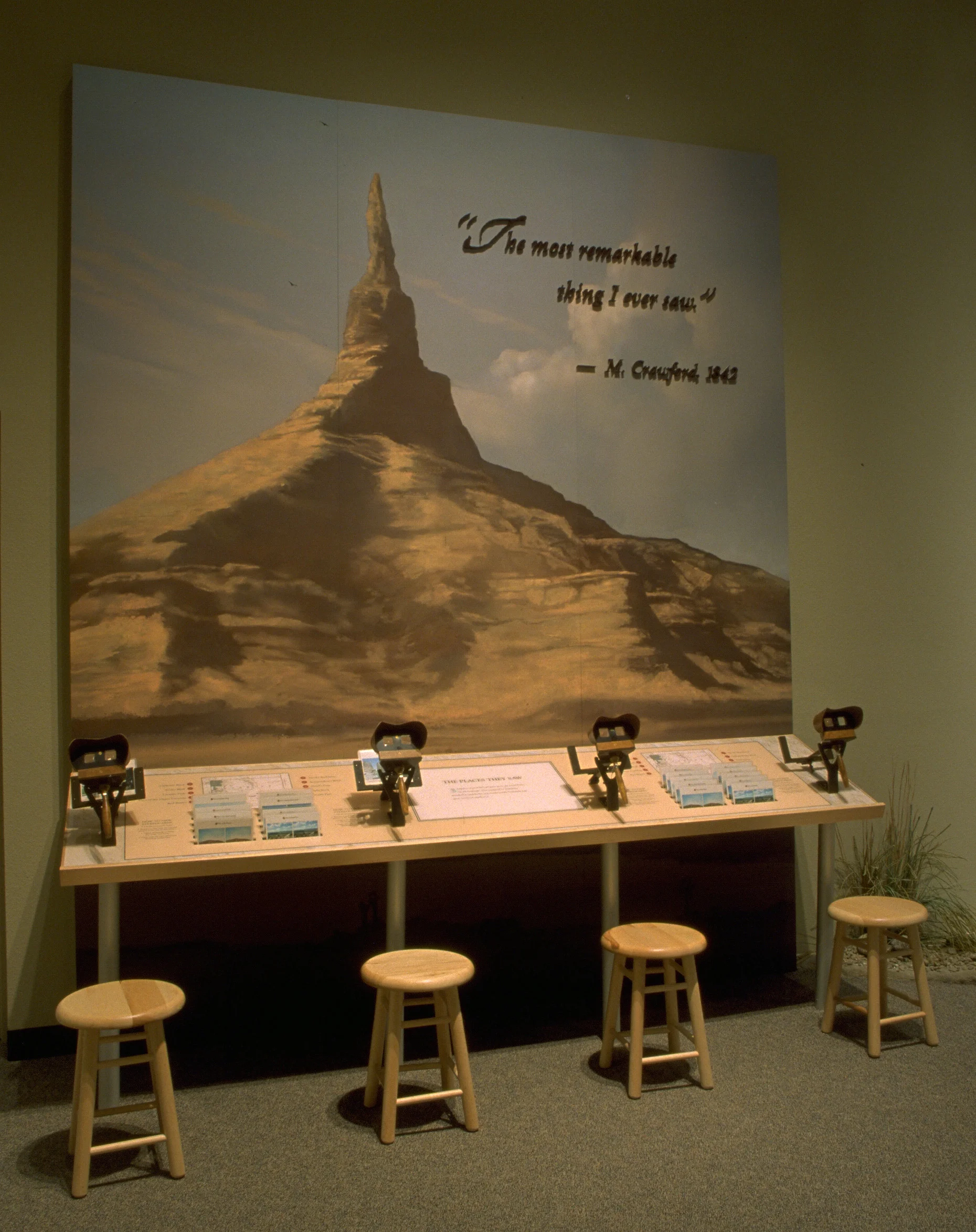 At the National Historic Trails Center visitors can use stereoscopes, a once popular 19th century device use to make images appear in 3d. Visitors can view a variety of landscapes that were important to the history shared in the museum. 