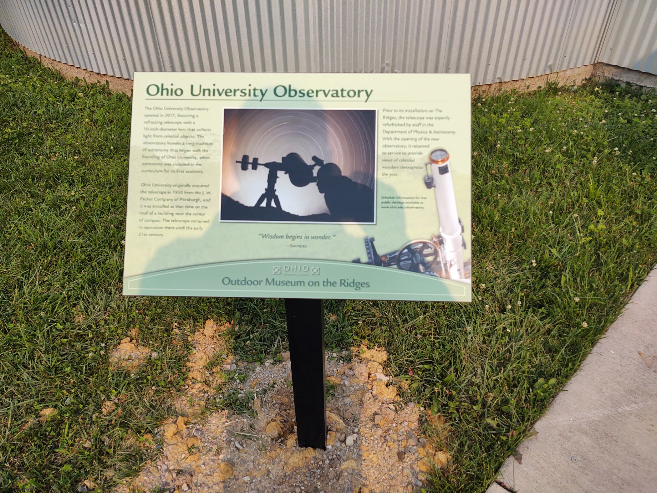 Important landmarks on the Ridges, such as Ohio University’s  Observatory, were fitted with waysides  calling attention to their importance.