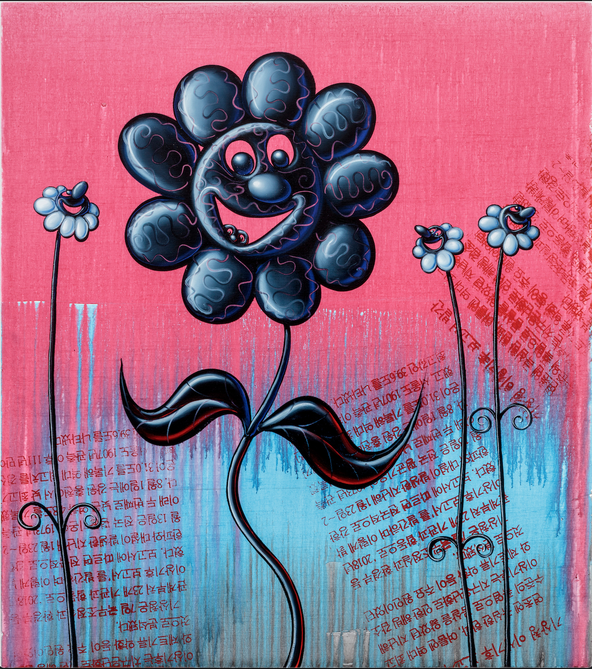 Floil, 2019 Oil, Acrylic, and Silkscreen Ink on Linen with p/c aluminum frame 54.5 x 48 inches 138.43 x 121.92 cm(INQUIRE)