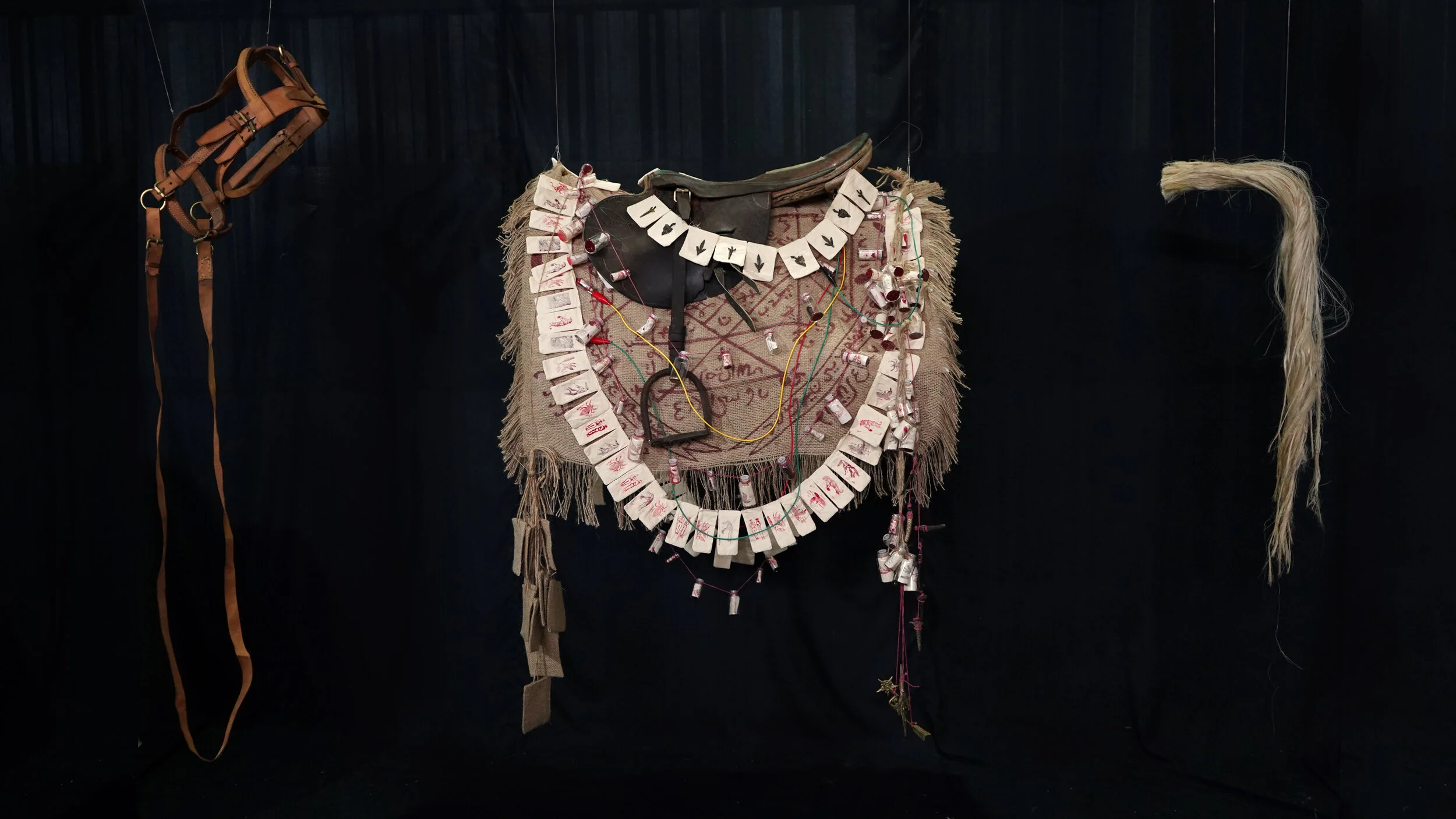 Jompet KuswidanantoSaint, 2020 Leather, clothes, synthetic hair, iron 68.9 x 86.61 x 23.62 inches 175 x 220 x 60 cm(INQUIRE)