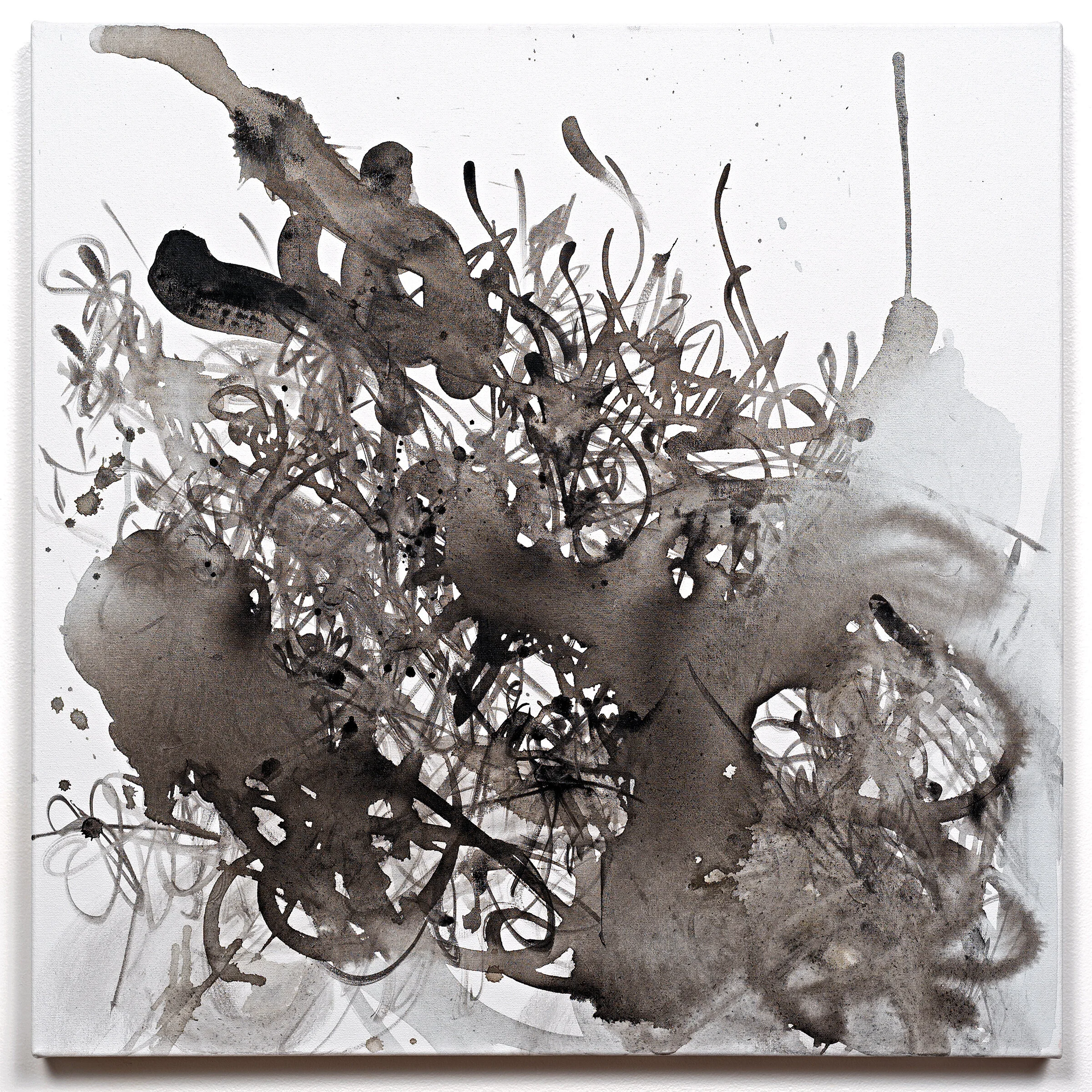 The Words Moved Like Raindrops in Her Hair, 2020 Ink and acrylic on canvas 30 x 30 x 1.5 in 76 x 76 x 4 cm