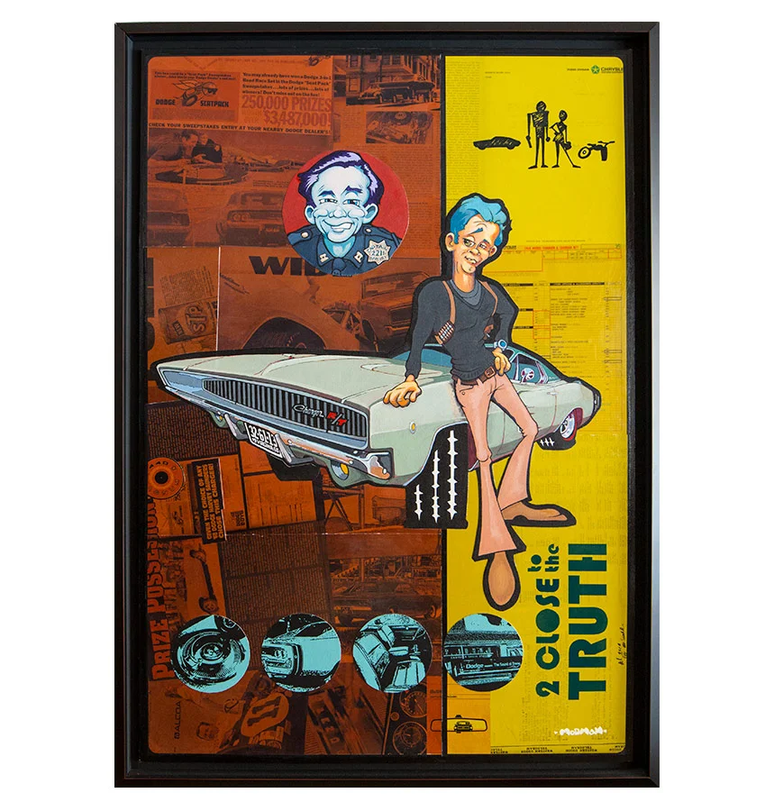 2 Close To The Truth 27x41 acrylic on canvas over found imagery collage on hardwood ply