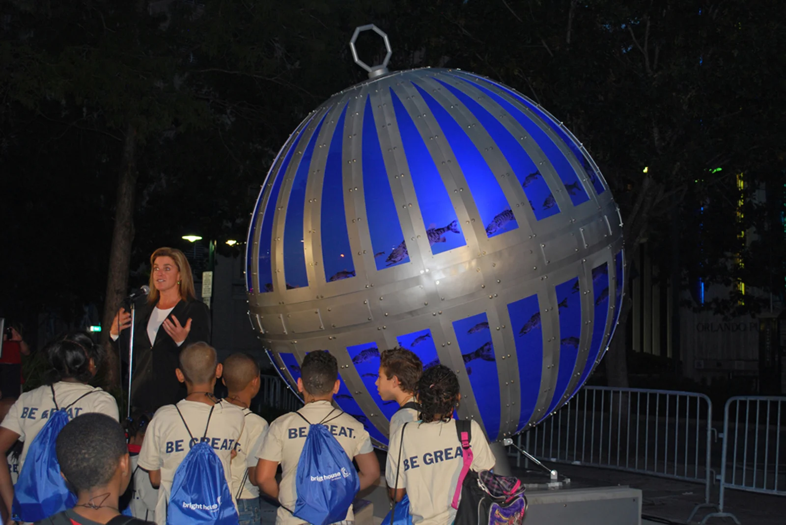 Global Convergence Sculpture with Choreographed LED Lighting