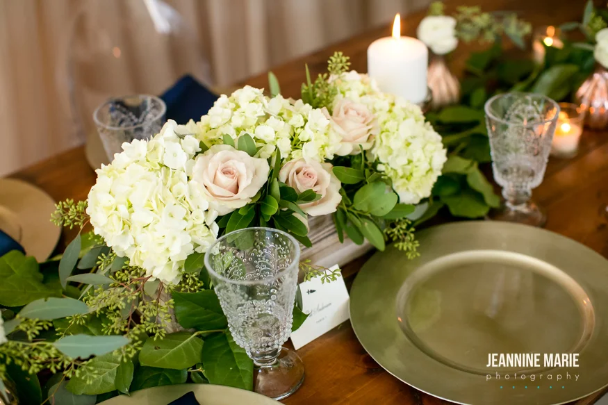 Rectangle wood box filled with flowers on head table