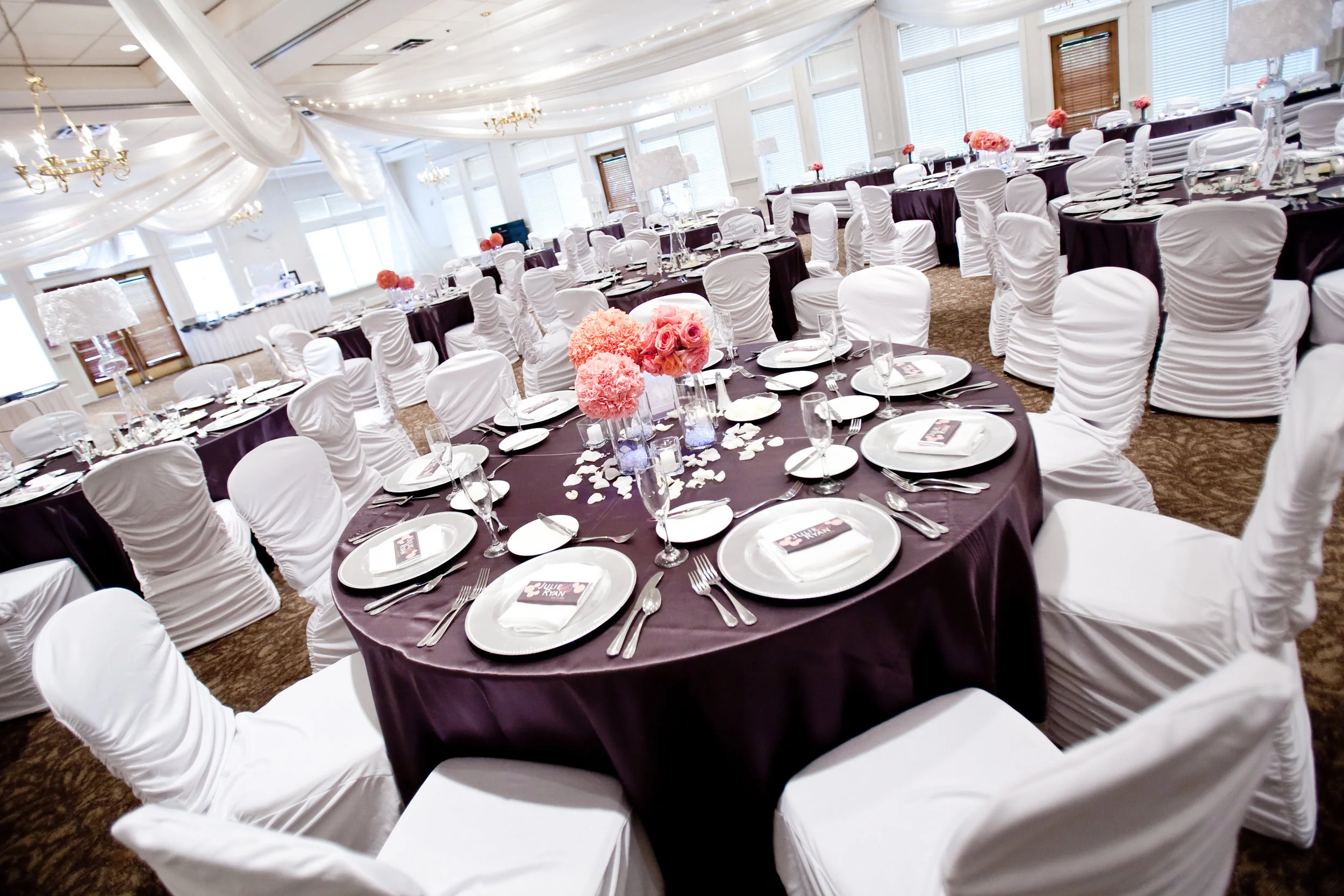 charcoal satin linen on table with other decor