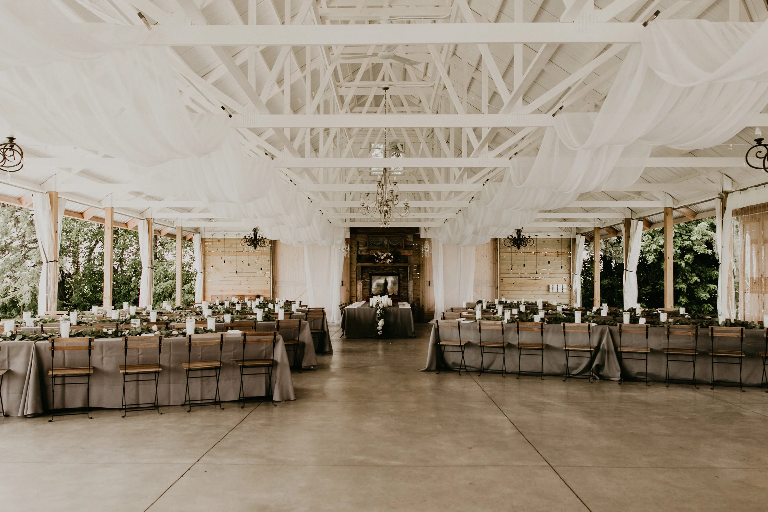 ceiling draping in a panel styled swoop in a pavilion