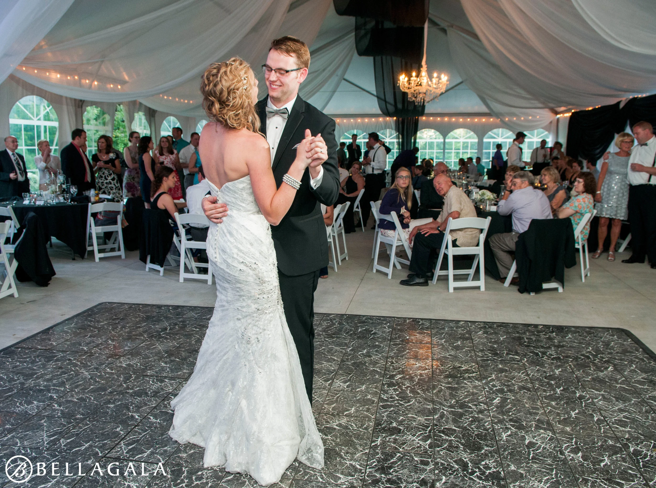 two styles of draping inside a tent