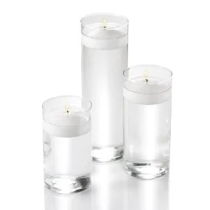 three cylinder glass vase trio with floating candles
