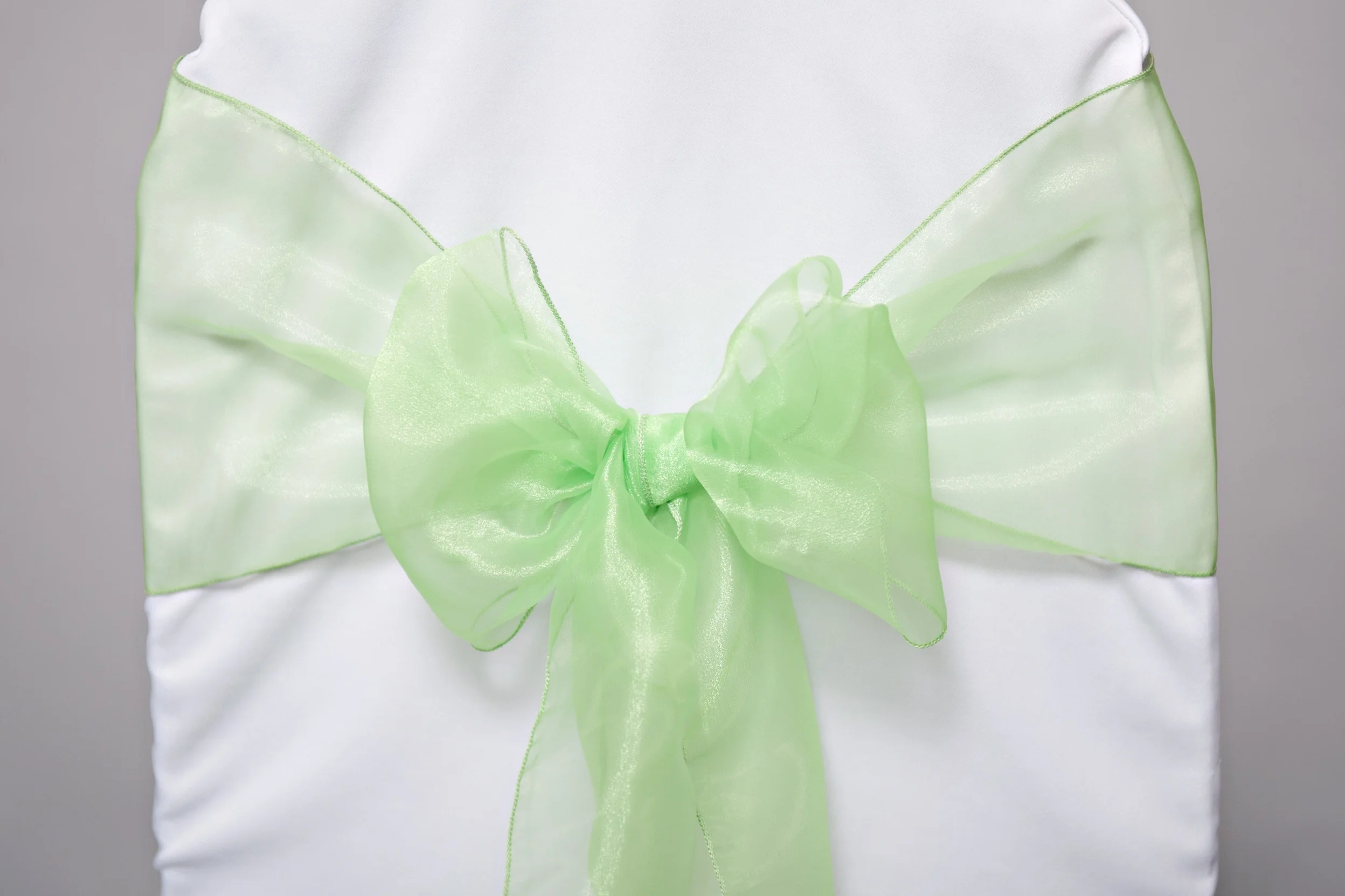 lime organza sash tied in a bow