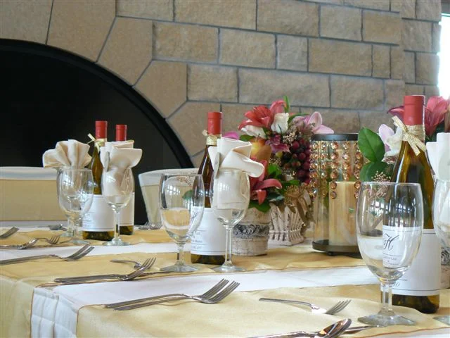 gold crystal organza table runner with other wedding decor