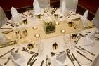gold crystal organza table runner on reception table