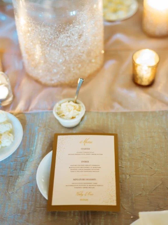 blush organza table runner with wedding decor