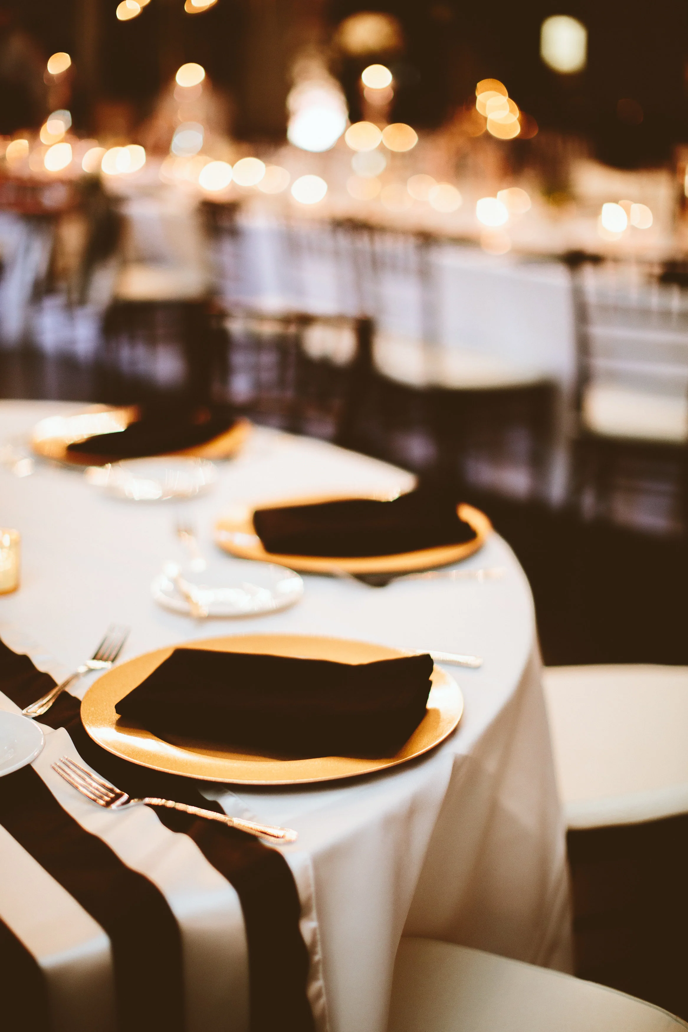 black and white stripe table runner with table decor