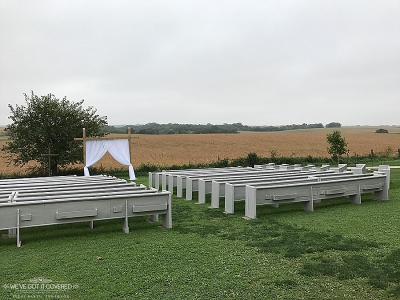 Green grass and white draping at a gorgeous Minnesota wedding farm venue