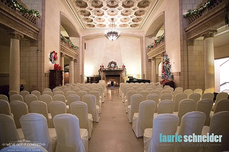 Wedding chair covers set up for a ceremony