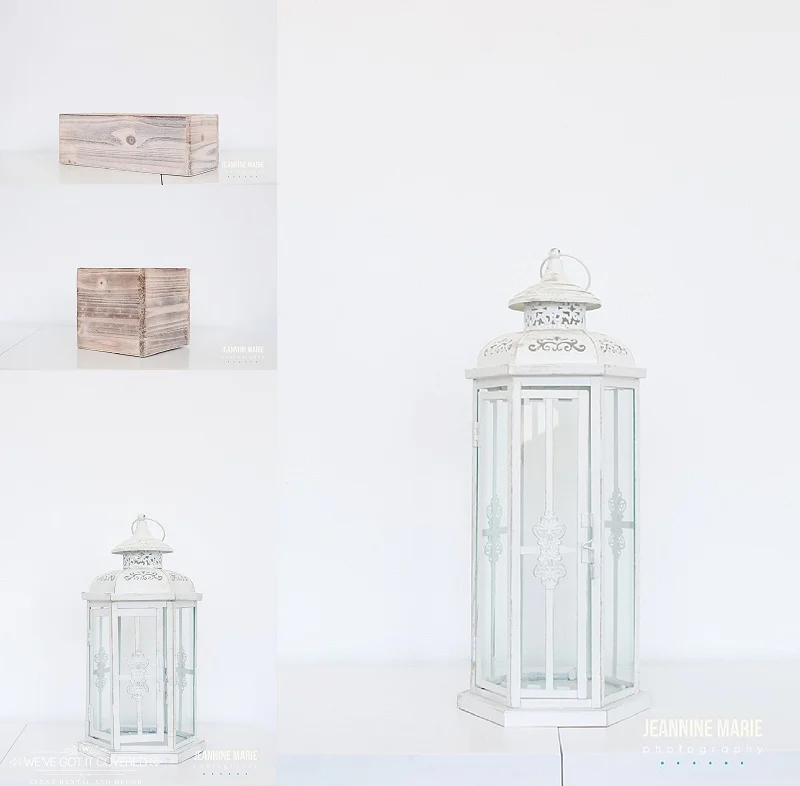 Lighthouses and wood boxes for flowers used for decoration and rental