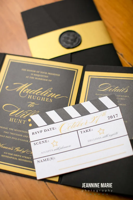 A movie style wedding invitation for a Minnesota wedding