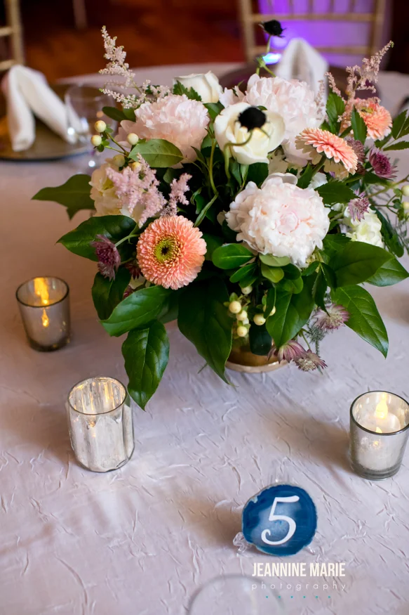 silver textured luster linen with candles and flowers