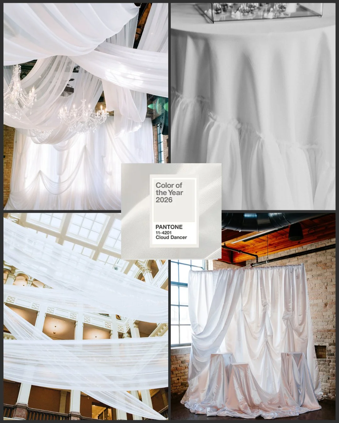 The Pantone color of the year is.... drapery!!!!

Excellent choice. 👏 🤍 

#ceilingdraping #fabricinstalltions #mnwedding