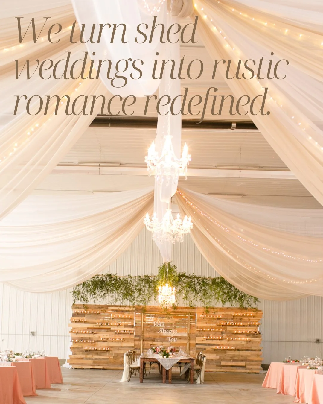 We turn shed weddings into magical moments that you'll never forget. Swipe to see the ultimate glow-up!
