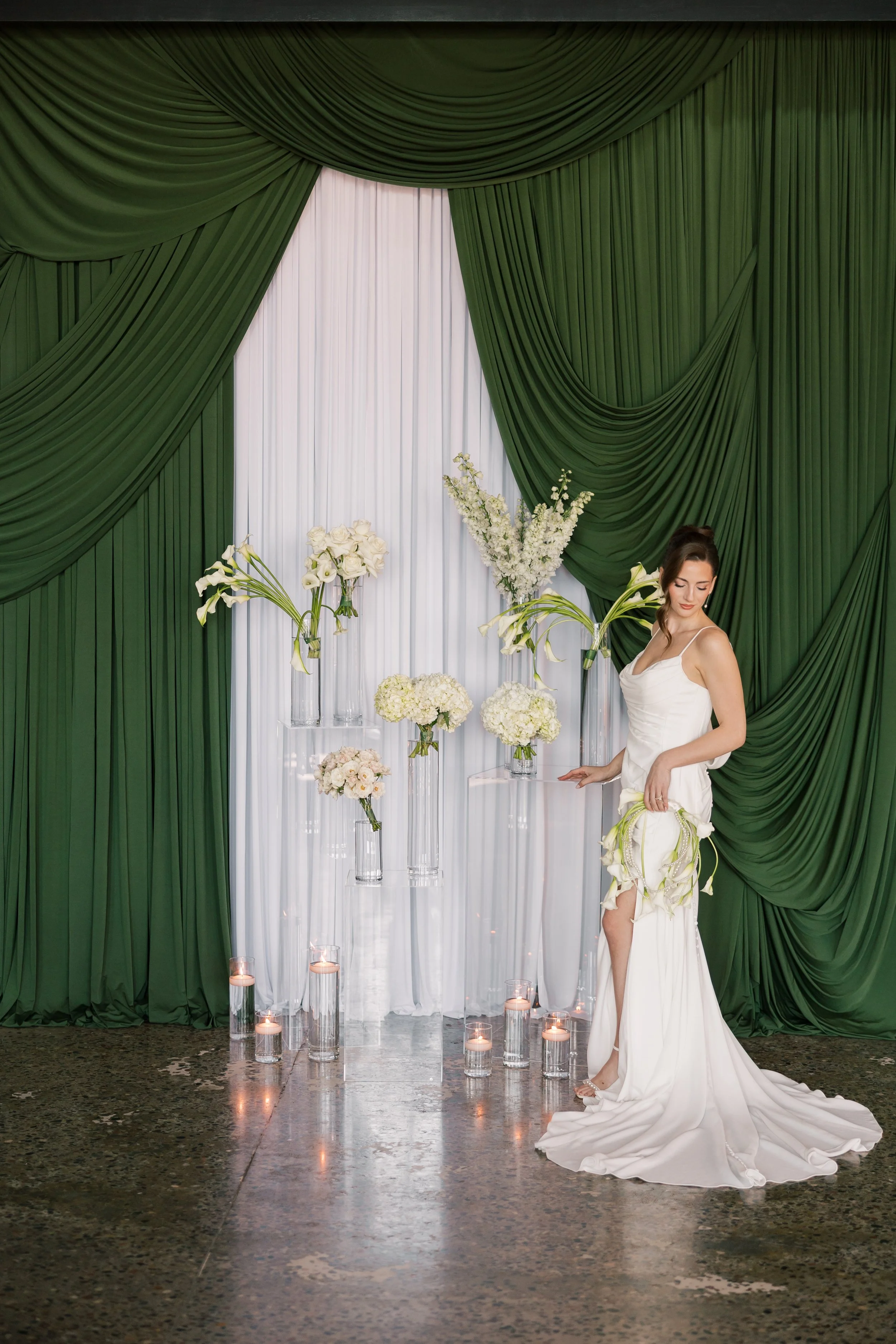Minnesota wedding Sage green wedding draping | Olive Green Modern Draping