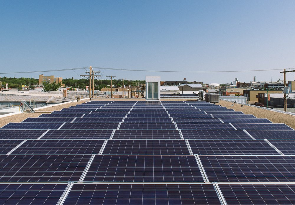 The Two Twenty features 95 solar panels on both the roof and front awning. It was the very first project of the SES Solar Co-op, and remains Saskatoon's second largest solar array.