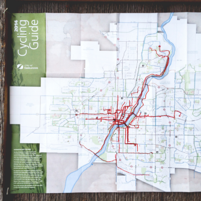 Looks like Saskatoon's downtown core could benefit from an increase in bicycle infrastructure.