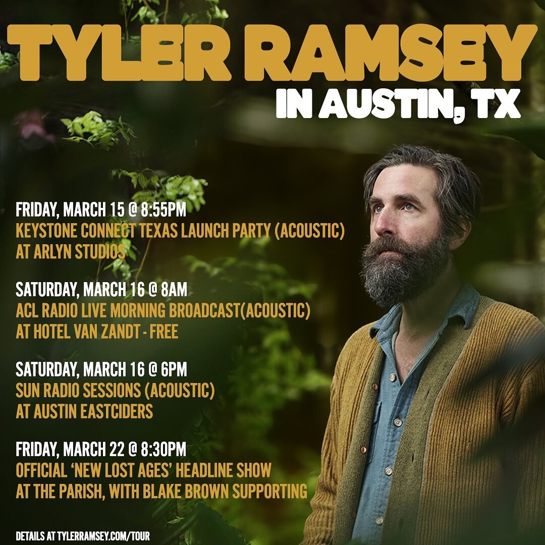 Headed to @sxsw this week for sessions with @aclradio, @sunradiotx and the @keystoneartistconnect TX launch party on Friday. Then coming back to Austin next week to kick off the 2nd leg of the New Lost Ages tour starting at The Parish on March 22! Ge