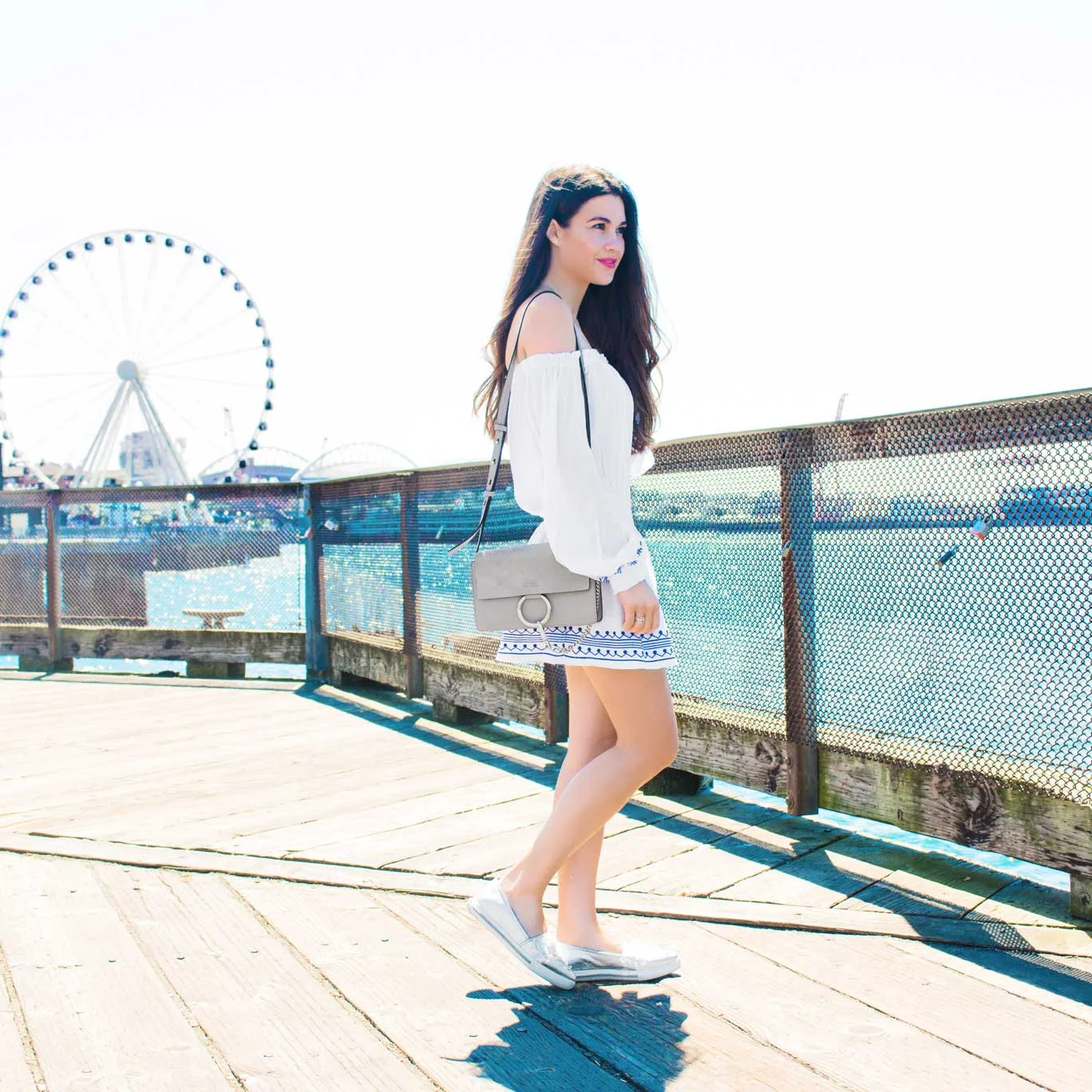 Ivory Off-the-Shoulder Embroidered Dress