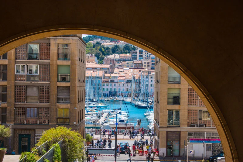 Harbor and City streets in Marseille France