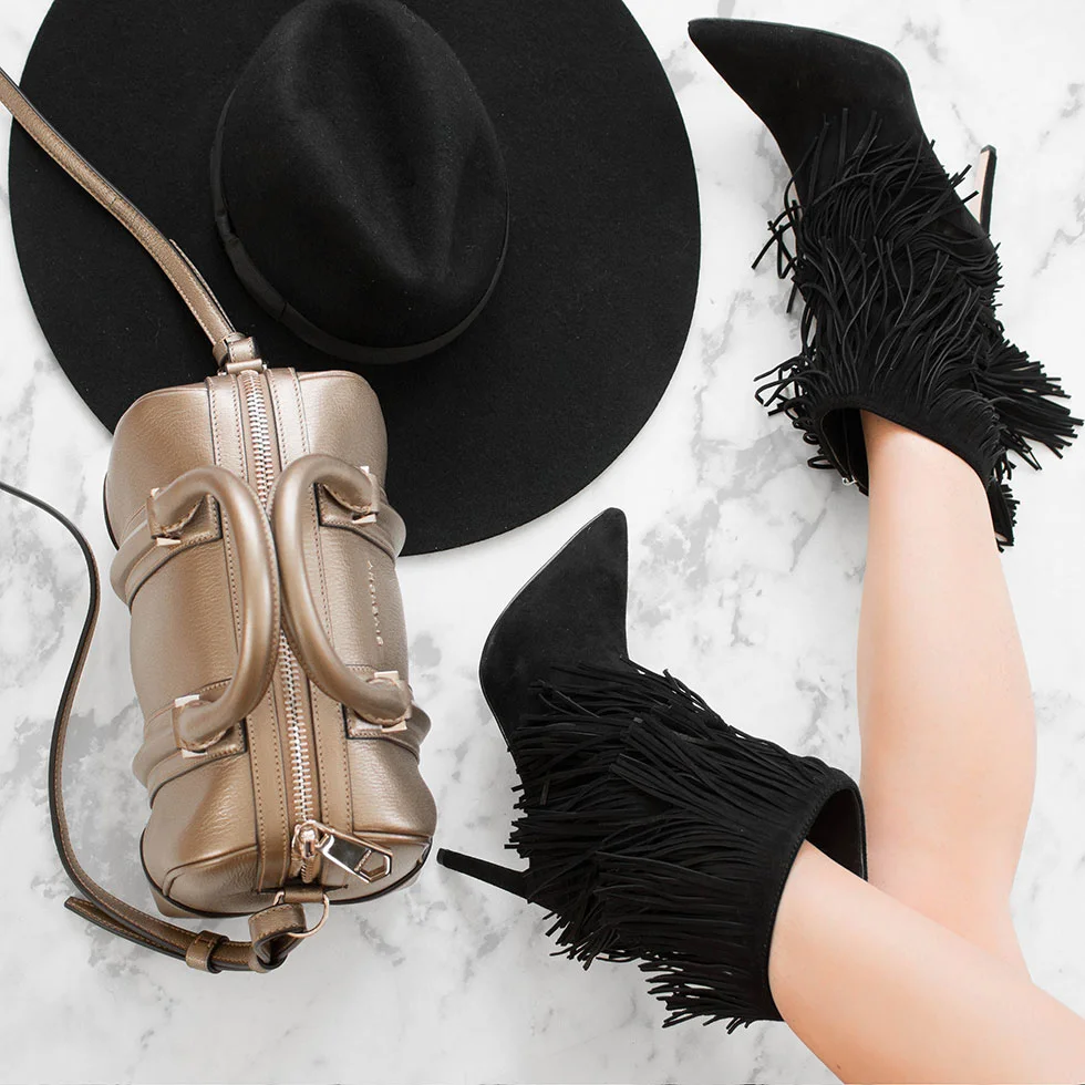5 Fashionable Fall Items to Try Right Now Sam Edelman Belinda Fringed Suede Pointy Toe Boot Lack of Color Montana Fedora