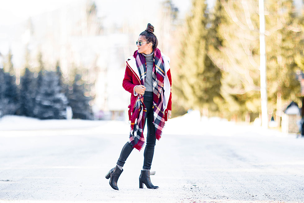 Snow Day Style Essentials: Shearling Jacket + plaid scarf — Sarah Christine