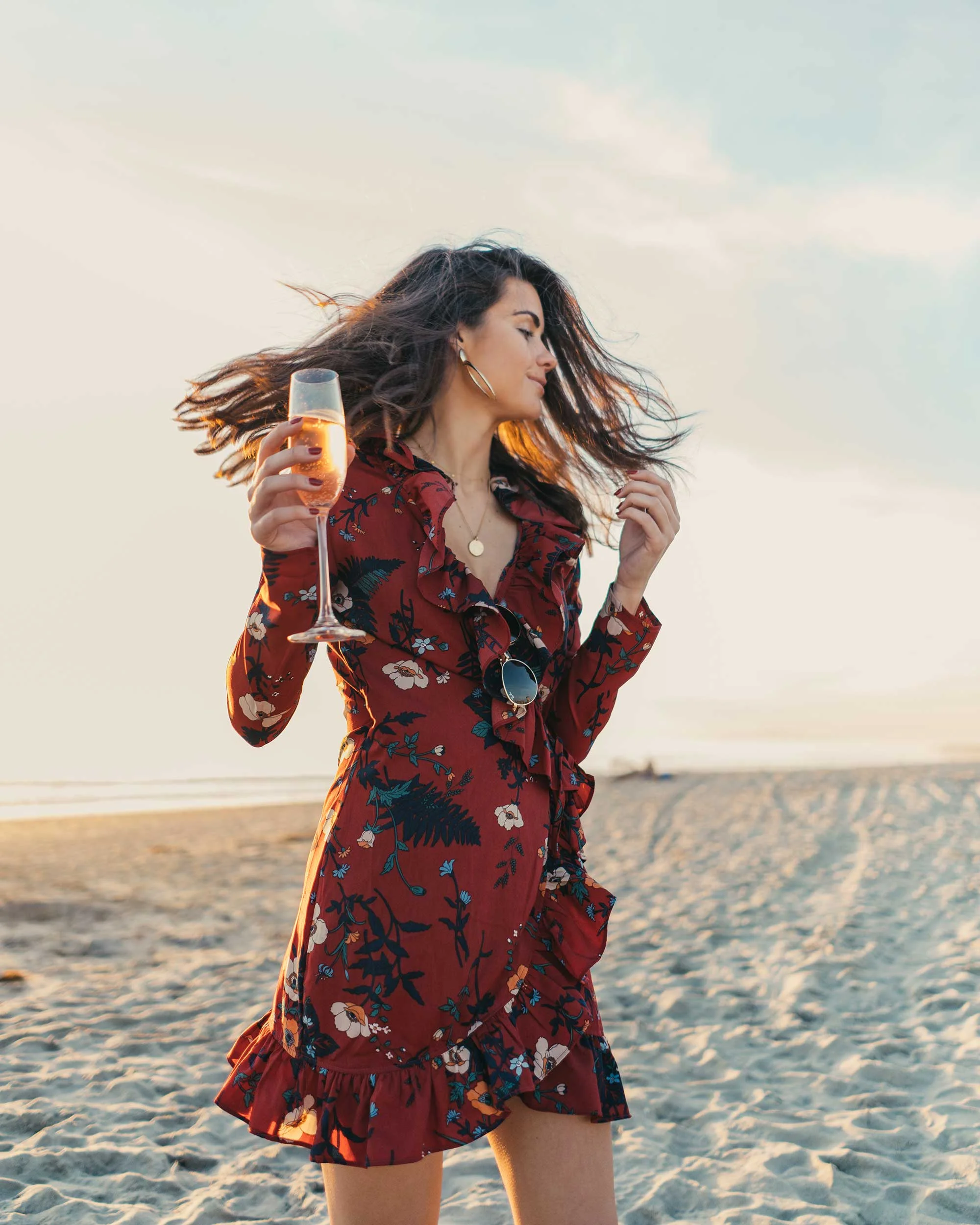 BURGUNDY-FLORAL-FRILL-WRAP-MINI-DRESS-Newport-Beach-California-Summer-Dress-4.jpg