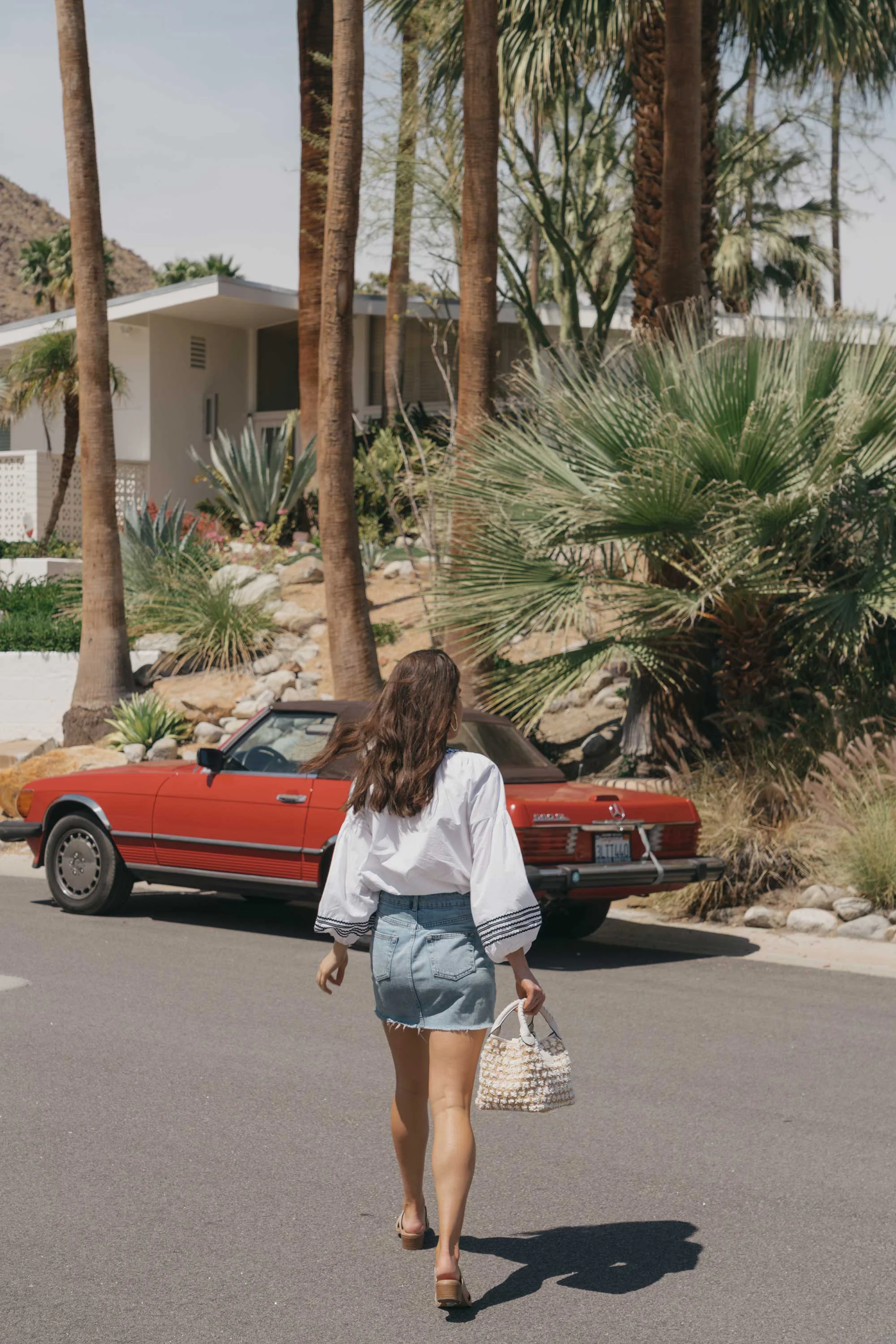 Road Trip Palm Springs Outfit Poplin Top and High Rise Denim Mini Skirt9.jpg