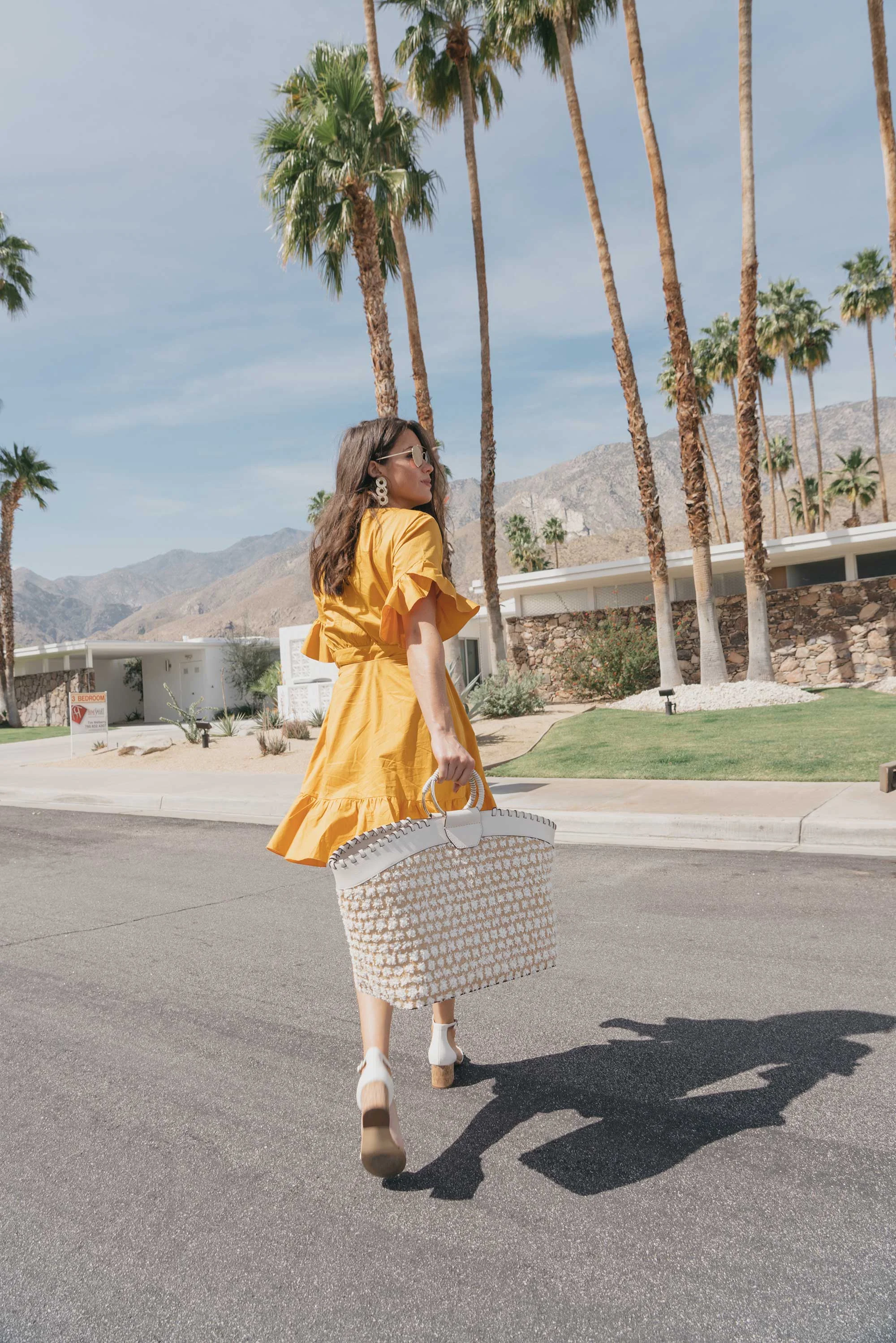 Cynthia Rowley Short sleeve cotton ruffle wrap dress Palm Springs Outfit1.jpg