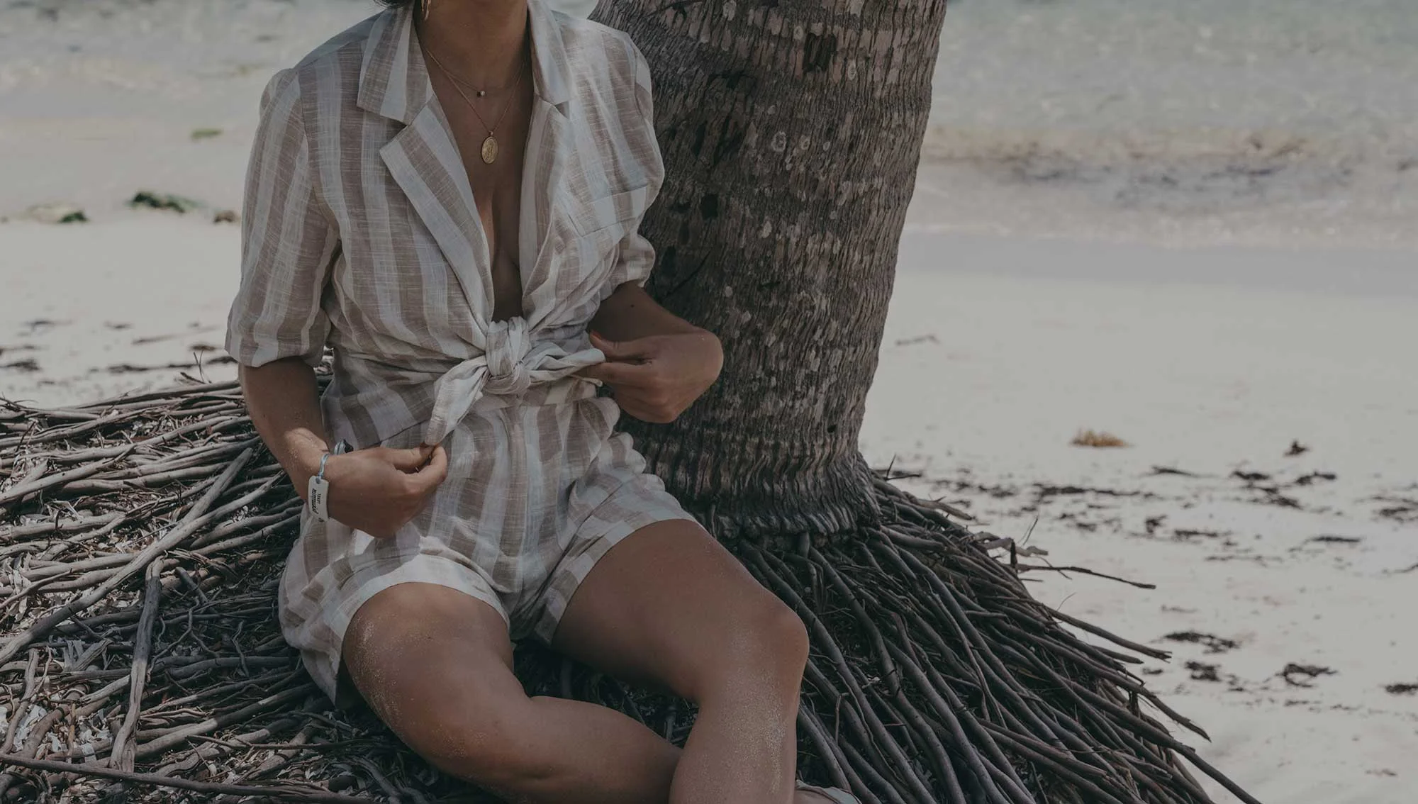 stripe linen blazer and short suit dominican republic beach outfit11.jpg
