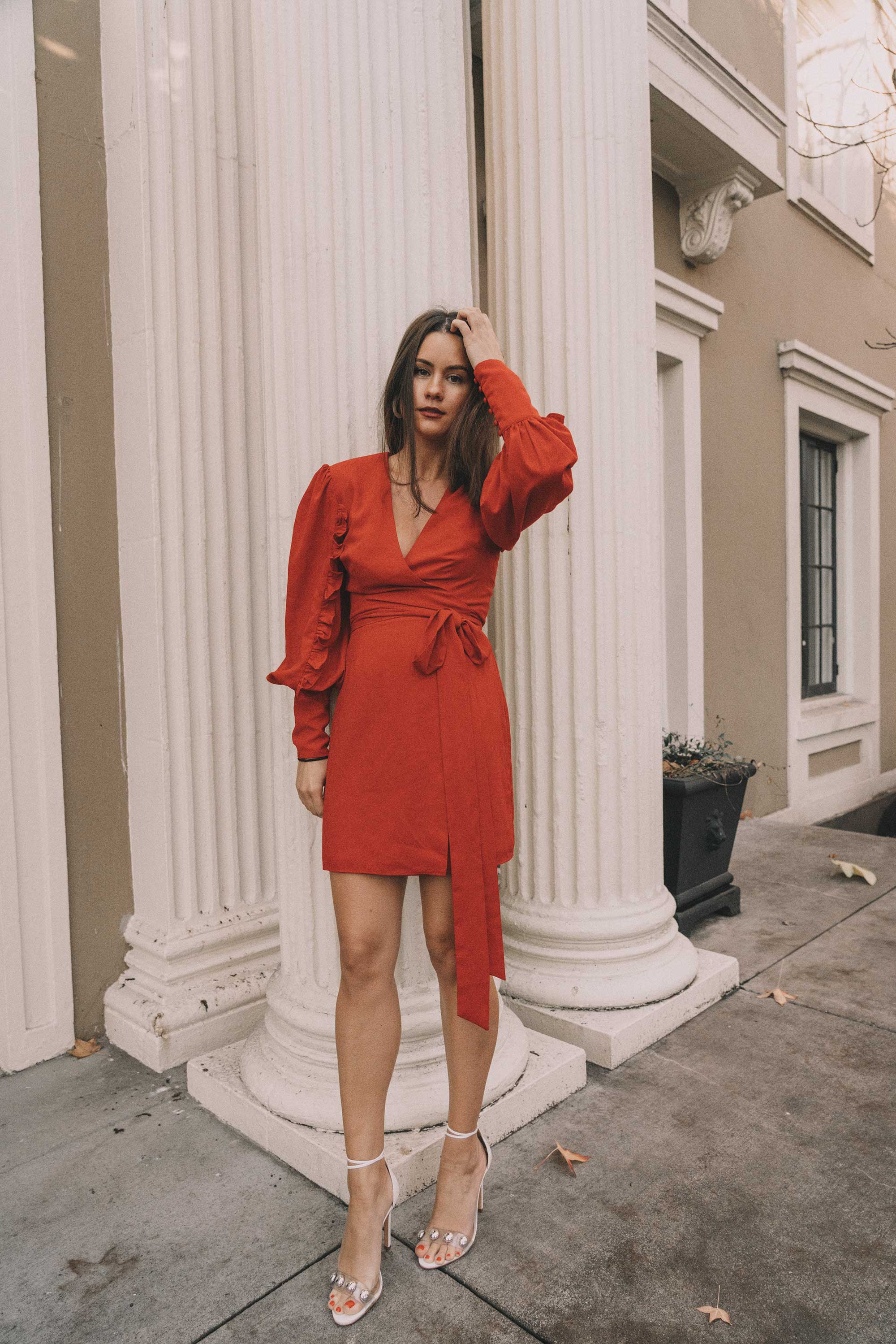 Woman in a Red Silk Dress and White Heels Wearing Red Makeup · Free Stock  Photo