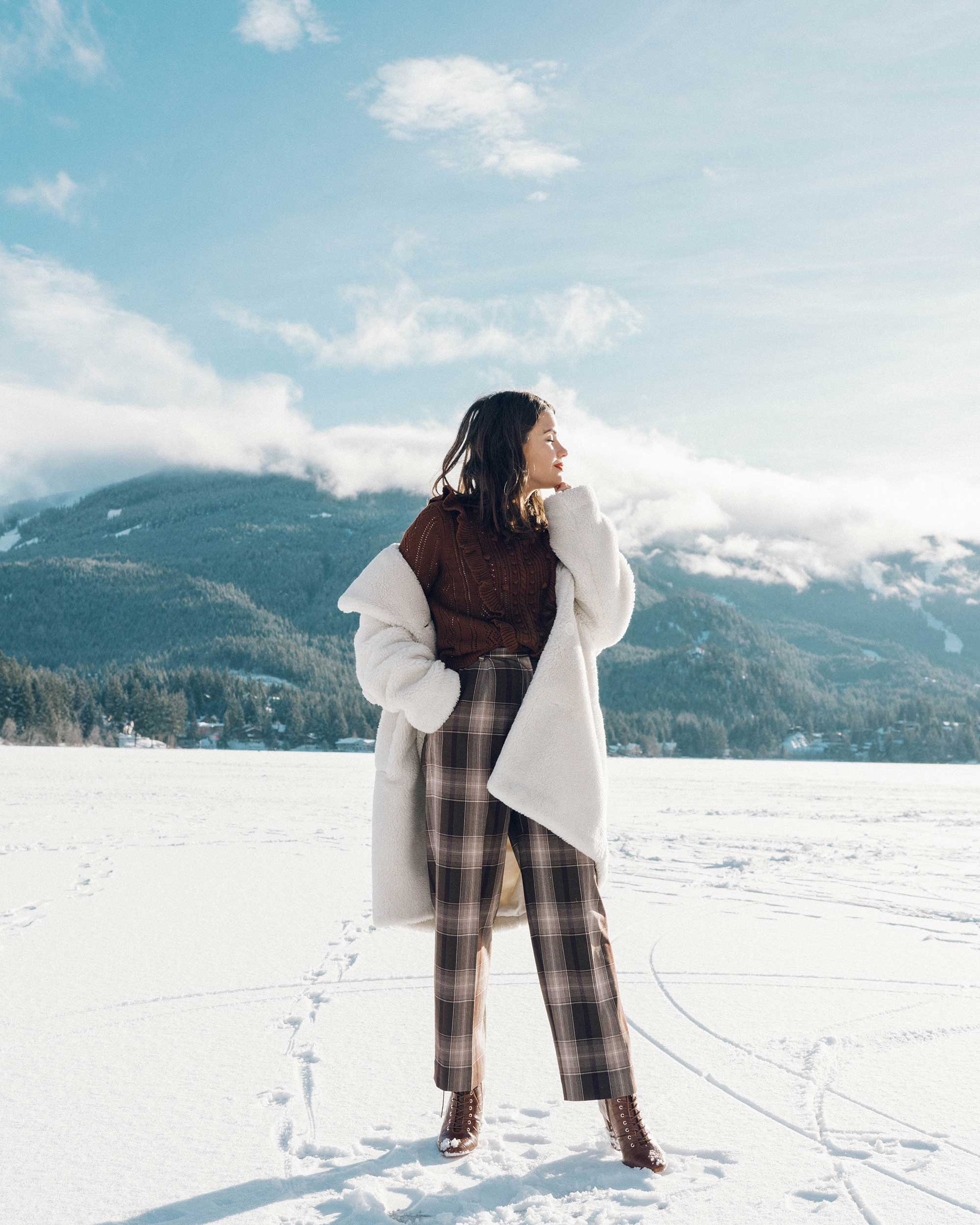 Snow Day Style Essentials: Shearling Jacket + plaid scarf — Sarah