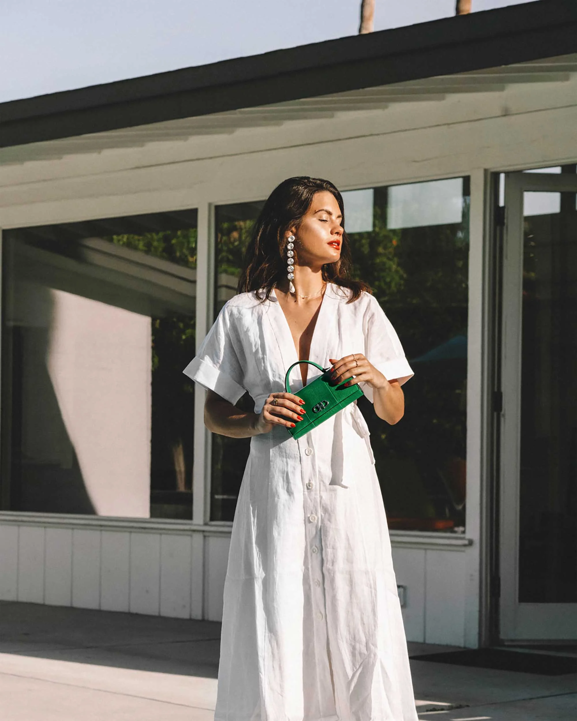 Sarah Butler of Sarah Styles Seattle wears Nauman Linen Dress in Bright White and Ferragamo Mini Gancini Top Handle Wallet in Palm Springs Outfit | @sarahchristine -2.jpg
