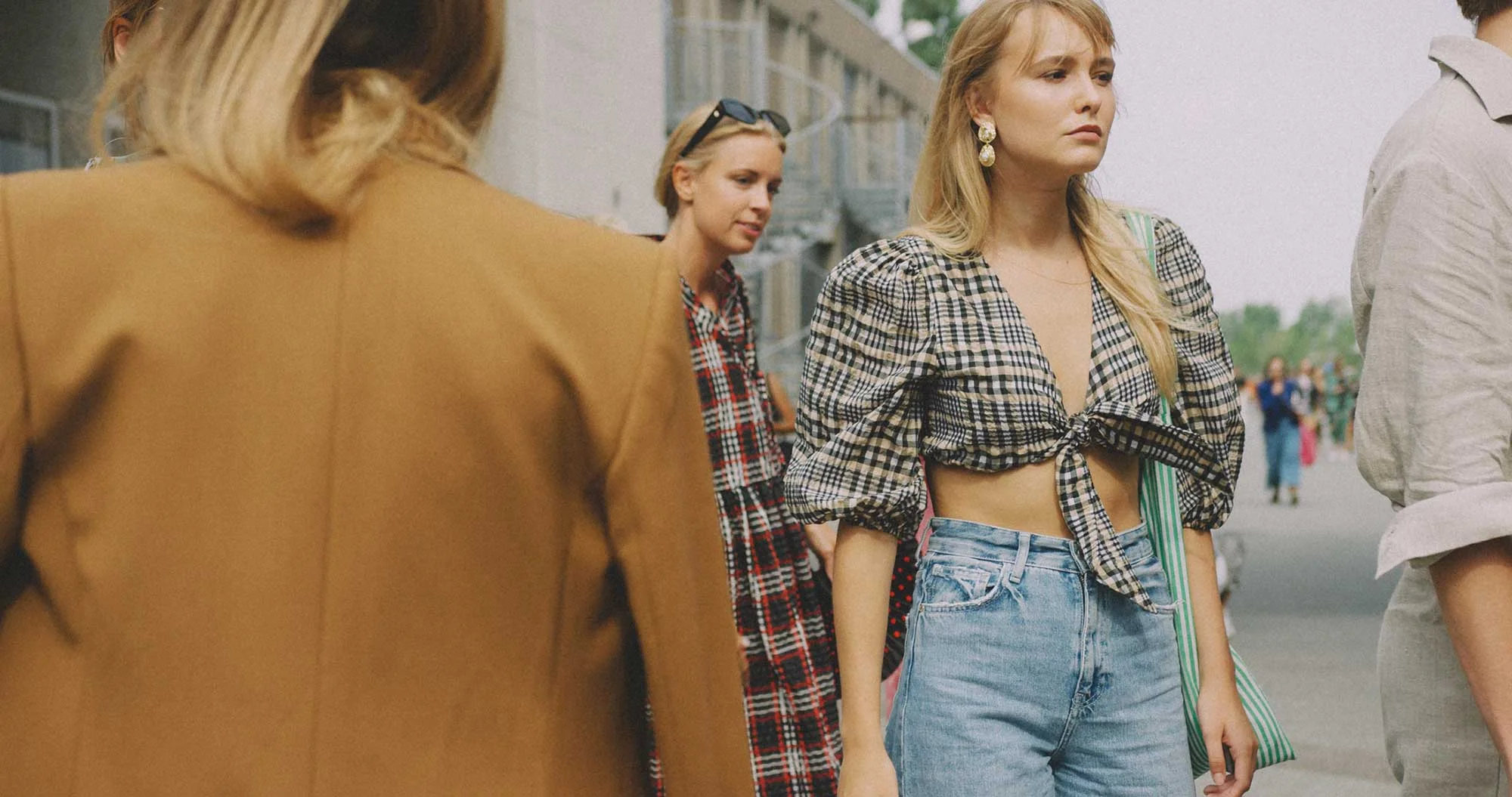 Best outfits of Copenhagen Fashion Week street style GANNI Charron Seersucker Crop Top.jpg