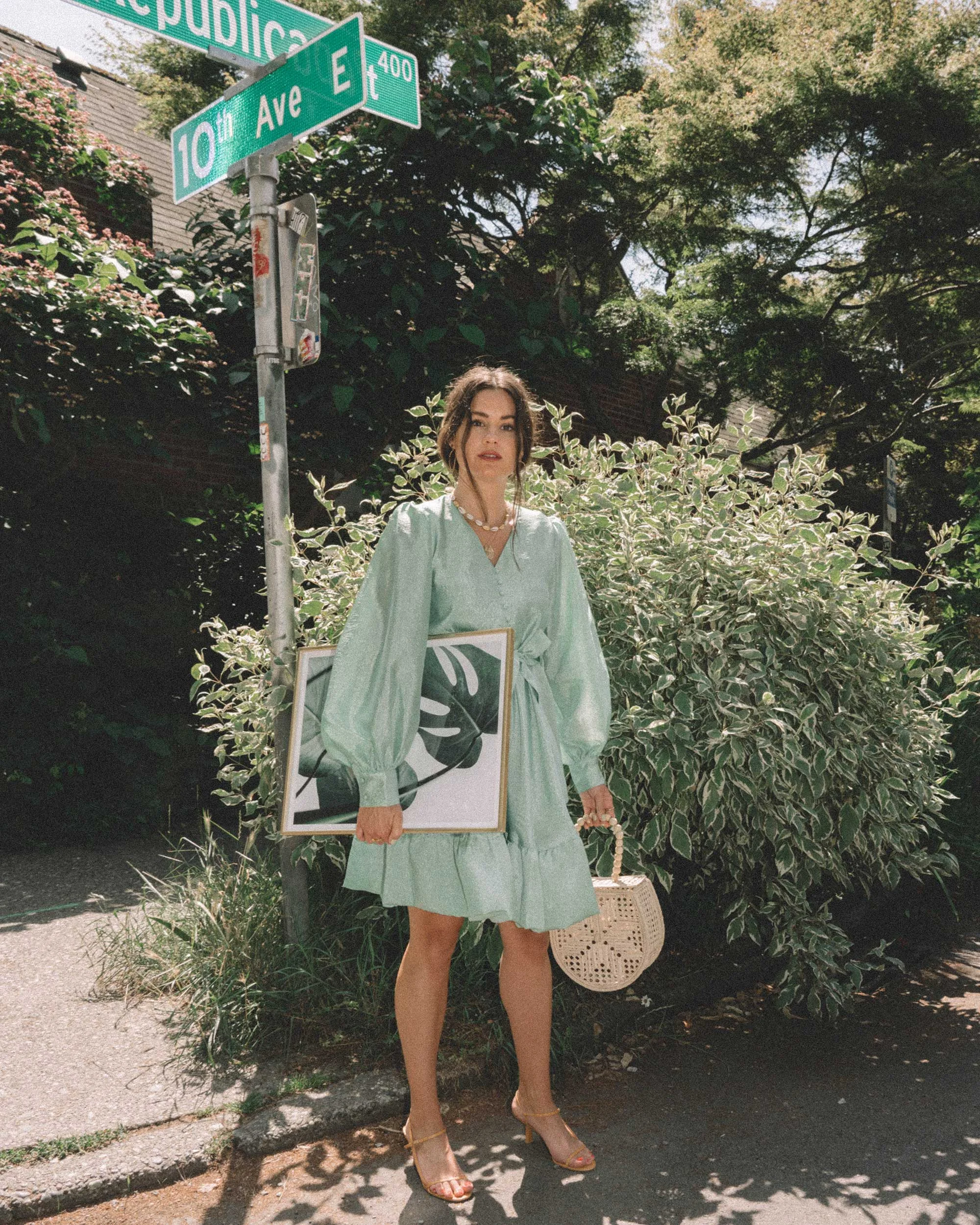 STINE GOYA Farrow Crepe Blouson Sleeve Dress in jade green satin crepe - 3.jpg