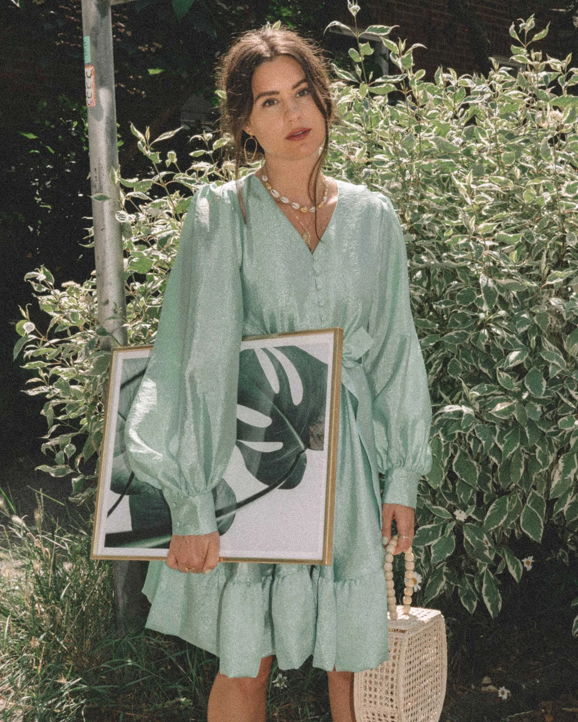 STINE GOYA Farrow Crepe Blouson Sleeve Dress in jade green satin crepe - 6.jpg
