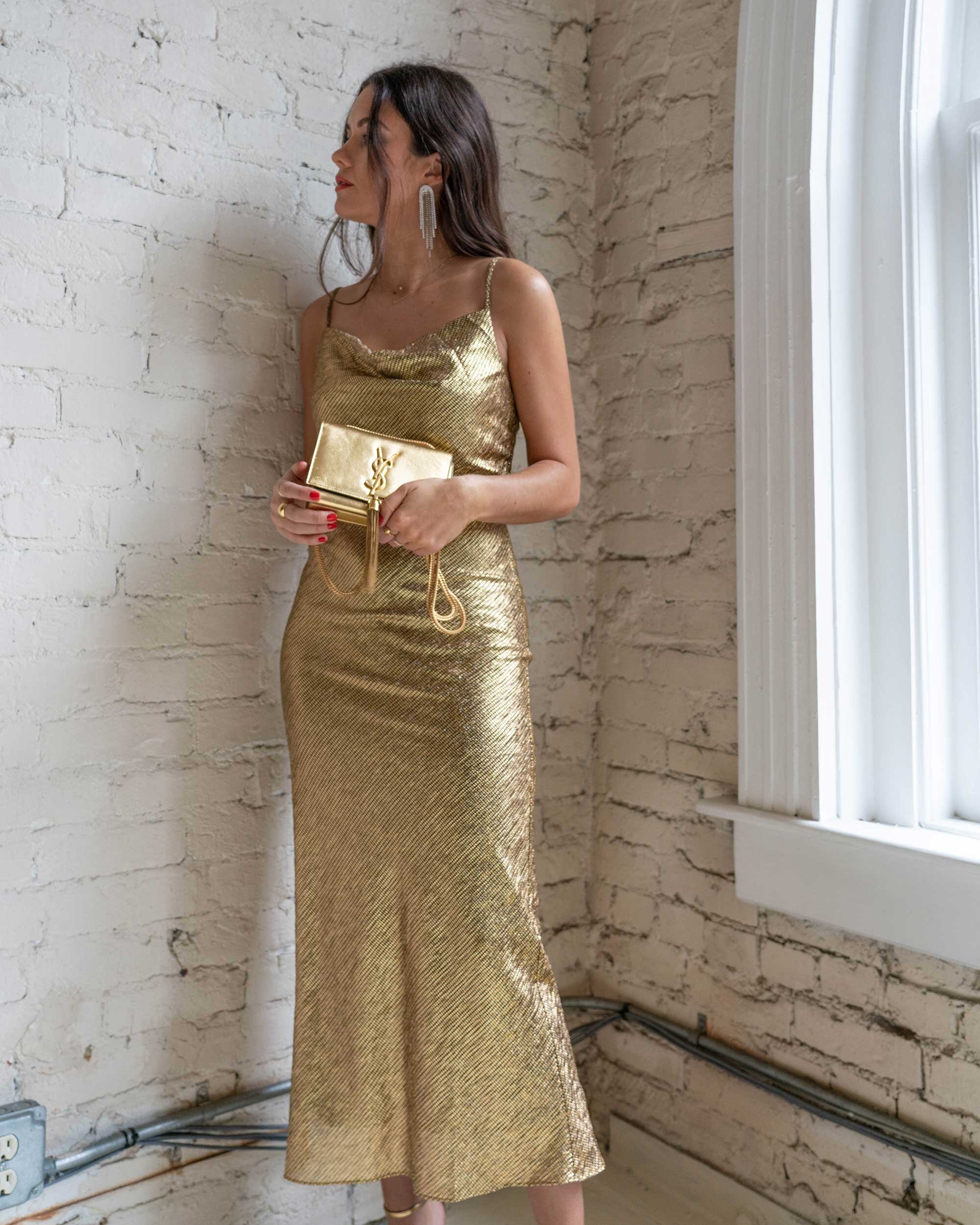 gold midi dress