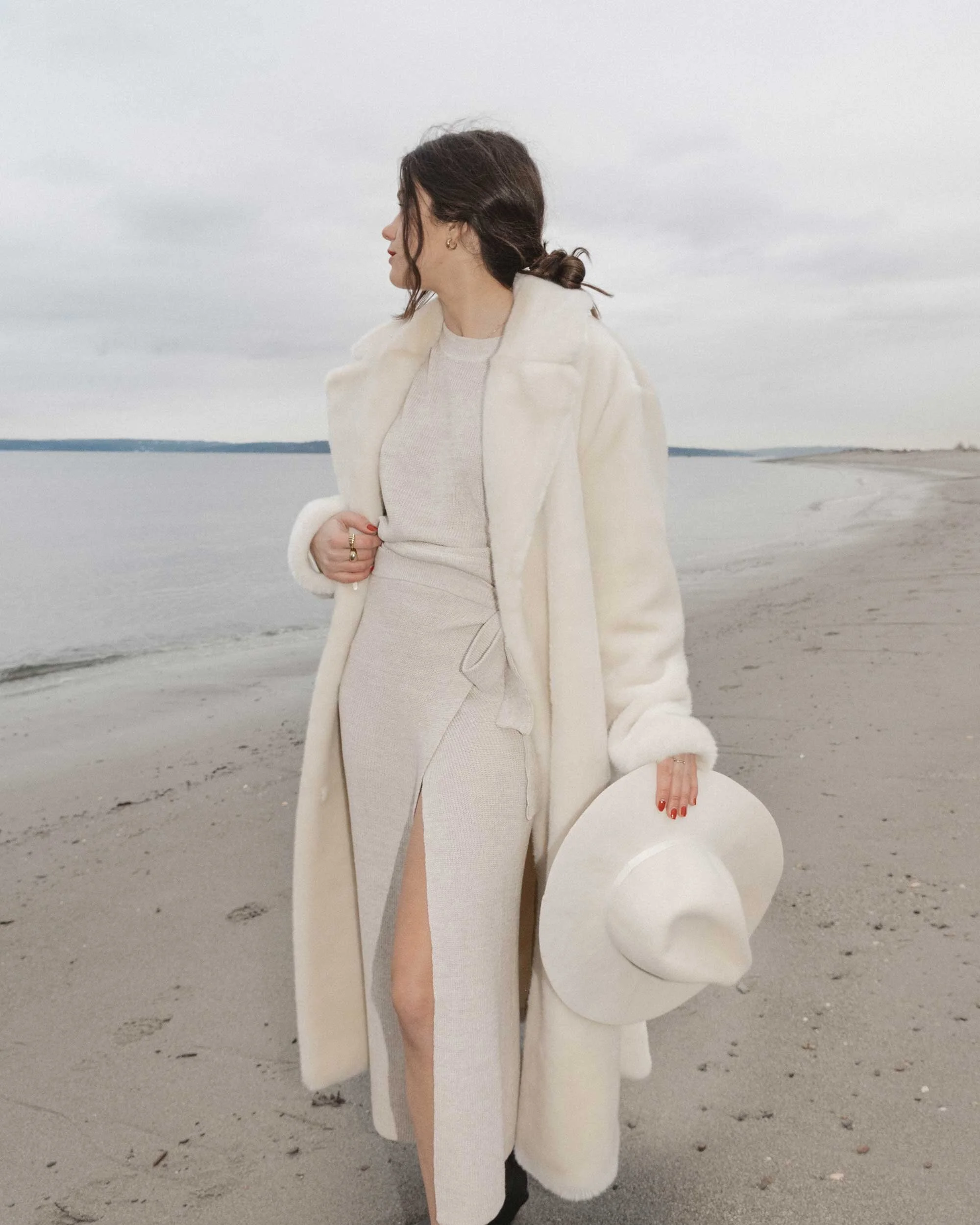 Tibi Oversized Belted White Faux Fur Coat Sarah Christine
